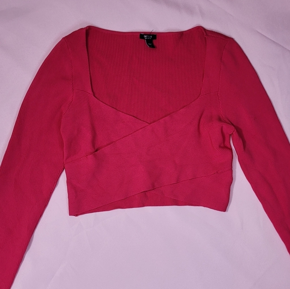 Vibrant Pink Long Sleeve Crop Top with Cut-Out Style - Picture 7 of 16
